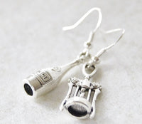 Silver Alloy Red Wine Bottle Wine Opener Earrings