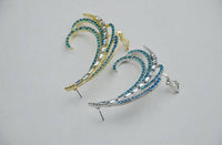 Blue Rhinestone Peacock Feather Earrings