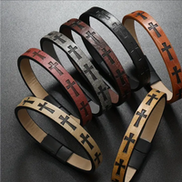 Vintage Retro Style PU Leather Cross Embossed Bracelet