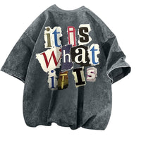 Mens Letter-Print Vintage Oversized T-Shirt