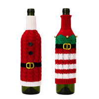Cubierta de botella de vino de punto con decoración navideña
