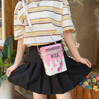 Embroidered Strawberry Milk Lemonade Juice Box Shoulder Bag