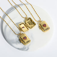 Retro Love Zircon Heart Album Locket Necklace