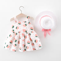 Big Bow Strawberry Spring Dress with Straw Hat (Toddler/Child)