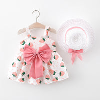 Big Bow Strawberry Spring Dress with Straw Hat (Toddler/Child)