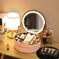 Trousse cosmétique circulaire avec miroir et lumière grande capacité