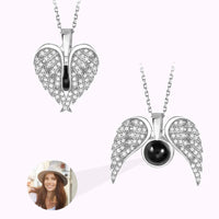 100 Languages Love or Personalized Projection Photo Angel Wings Necklace