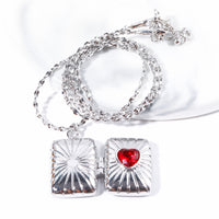 Retro Love Zircon Heart Album Locket Necklace