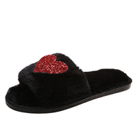 Zapatillas de lentejuelas de amor, zapatos de interior para el hogar para invierno, zapatillas de dormitorio para mujer
