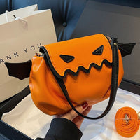 Halloween Pumpkin Shoulder Bag With Small Bat Wings