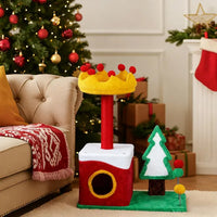 29.5in Christmas Themed Plush Cat Tree, Multi-level Cat Tower With Cat Condo, Top Crown Perch, Sisal Scratching Posts, Cat Pet Activity Center For Indoor Cats