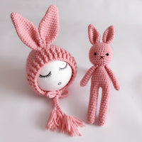 Photography Clothing Newborn Handmade Wool Bunny Doll Long Cap With Ears