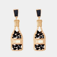 All-matching Graceful Diamond Drop Oil Fashion Imitation Pearl Wine Bottle Shape Earrings