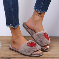 Zapatillas de lentejuelas de amor, zapatos de interior para el hogar para invierno, zapatillas de dormitorio para mujer