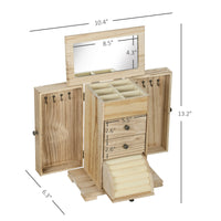 4-Tier Wooden Jewelry Box For Women, Jewelry Organizer With Mirror And 2 Drawers For Rings Earrings Necklaces, Brown