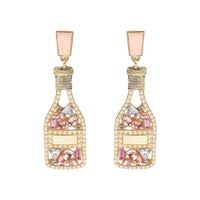 Exaggerated Hollow Diamond Wine Bottle Metal Oil Drop Earrings