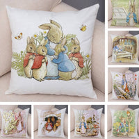 Storybook Cartoon Rabbit Peach Skin Fabric Pillow Cover