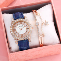 Rhinestone-embedded Roman Face Simple Fashion Quartz Watch Bracelet Gift Set