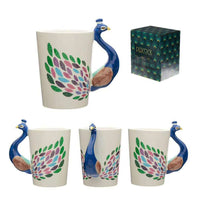 Painted Ceramic Cup Crown Peacock Handle