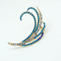 Blue Rhinestone Peacock Feather Earrings
