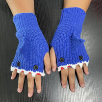 Nouveau Dessin animé gris requin chaud demi doigt gants tricotés