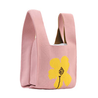 Mini Pink Single Flower Pattern Knit Tote Bag