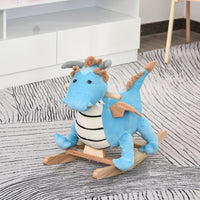 Wooden Dinosaur Rocking Horse, Realistic Sounds, Prehistoric Child Ride-On Toy, Blue, For 18-36 Months