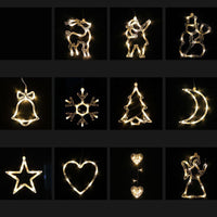 Christmas LED Suction Cup Chandelier Santa Claus Elk Snowman Lights Holiday Party Window Decor Lamps Battery Powered
