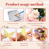 Gold Crowns For Flower Bouquets, Flower Bouquet Accessories Set 24 Butterflies 2 Crown Topper 2 Sliver Glitter Powder For Birthday Baby Shower Cake Topper Wedding Party Decorations