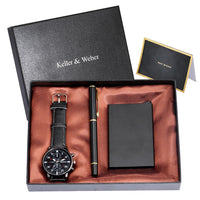 Quartz Watch Credit Card Case Gel Pen Gift Set (Mens)
