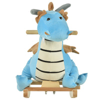 Wooden Dinosaur Rocking Horse, Realistic Sounds, Prehistoric Child Ride-On Toy, Blue, For 18-36 Months