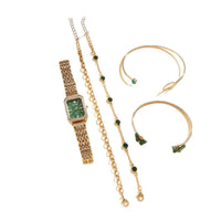 Wild Emerald Square Steel Watch Butterfly Bracelet 5pcsset Gift Set