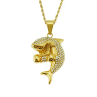 Collier pendentif en forme de requin de boxe incrusté de strass pour hommes et femmes