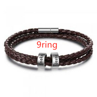 Bracelet tressé en cuir véritable, perles en acier inoxydable personnalisées, bracelet à breloques avec nom