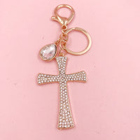 Water Drop Crystal Rhinestone Cross Keychain Bag Accessory
