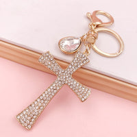 Water Drop Crystal Rhinestone Cross Keychain Bag Accessory