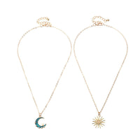 Collar de sol y luna, collares con colgante de acero inoxidable, oro azul, joyería