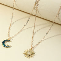 Collar de sol y luna, collares con colgante de acero inoxidable, oro azul, joyería