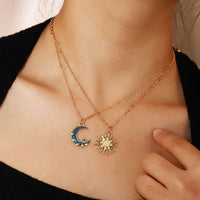 Collar de sol y luna, collares con colgante de acero inoxidable, oro azul, joyería