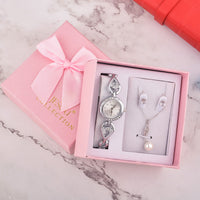 Watch Necklace Earrings Combination Gift Box Set