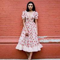 French Strawberry Sequined Long Dress