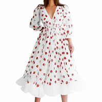 French Strawberry Sequined Long Dress