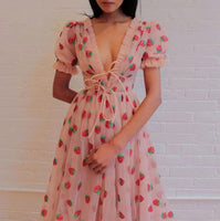 French Strawberry Sequined Long Dress