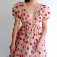 French Strawberry Sequined Long Dress