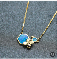 Luxury Female Blue Opal Pendant Necklace Charm Gold Silver