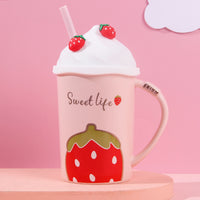 Creative Strawberry Ceramic Mug With Silicone Lid For Straw Cup