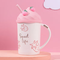 Creative Strawberry Ceramic Mug With Silicone Lid For Straw Cup