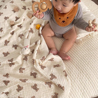 Ins Wind Korean Children's Room Baby Blanket Thin Quilt Photo Photography Props Bear Printing Three-layer Gauze Blanket
