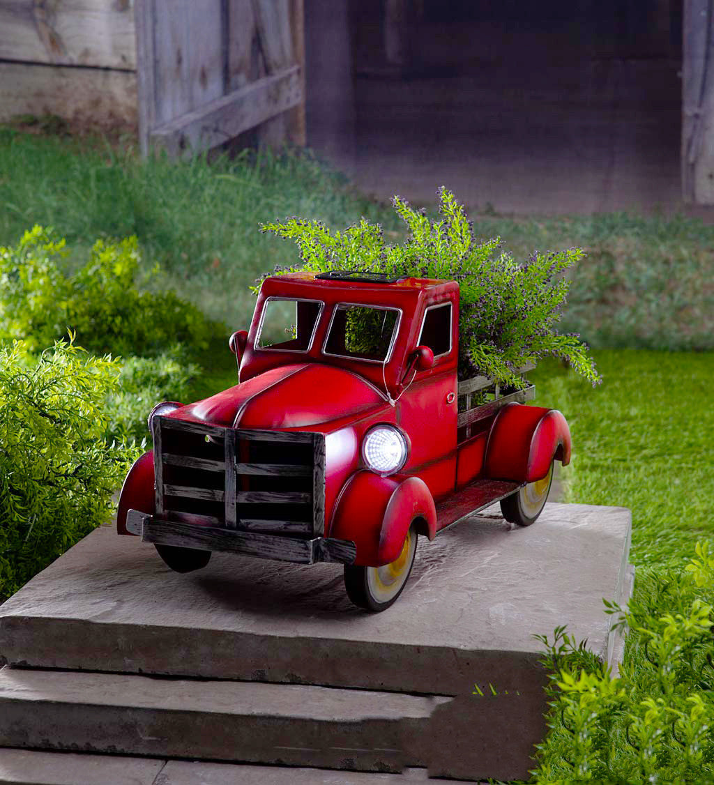 truck plant pot Plow & Hearth Vintage Style Solar Pickup Truck Garden Accent