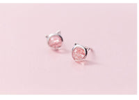 Small Peach Blossom Strawberry Crystal Cute Kitten Earrings
